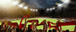 © master1305 - Victory. Back view of football, soccer fans cheering their team with scarfs at crowded stadium at evening time. Concept of sport, competition. Out of focus effect