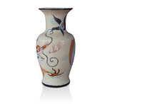 Antique Cream And Black Ceramic Vase On White Background, Object Background, Decor, Vintage, Retro, Fashion, Copy Space