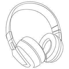 Single line drawing of Wireless headphones isolated on a white background.