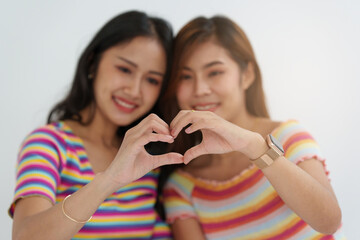 Young Asian Women LGBT lesbian couple love moments happiness at bedroom. LGBTQ or Gay and pride concpet.