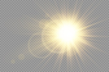 glow bright light star, yellow sun rays, bokeh.