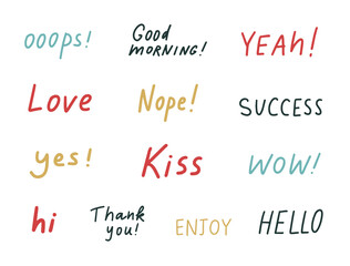 Wall Mural - words stickers set. cute positive badges, lettering, doodle quotes, stickers. vector. inspirational 
