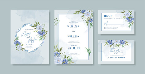 Wall Mural - Beautiful wedding invitation template with floral bouquet watercolor