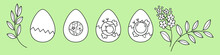 Life Inside An Egg. Evolution Of Life In An Egg. Branch With Leaves And Bunch Of Flowers. Minimalistic And Stylized Vector Illustration