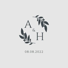 Letter AH elegant wedding monogram logo design