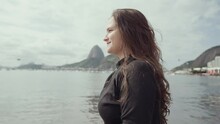 Young Woman Running At The Rio De Janeiro Beach. Slow Motion. Cinematic 4K