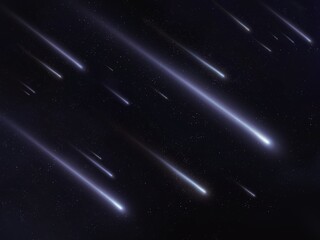 Wall Mural - Meteor shower in the night sky. Bright meteor trails. Falling meteorites in the starry sky.