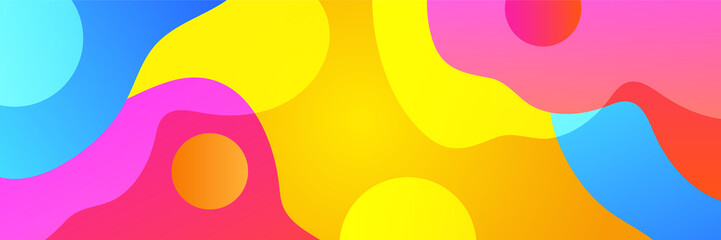 Colorful web banner concept with push button. Collection of horizontal promotion banners with gradient colors and abstract dynamic shapes. Header design for website. Vibrant background.