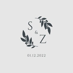 Letter SZ elegant wedding monogram logo design