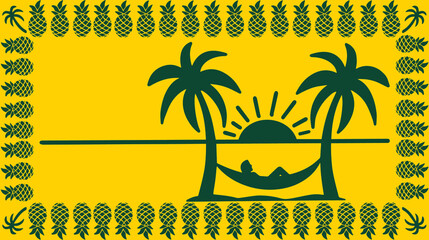 Woman on Hammock with Palms and Pineapples Sunset Vector