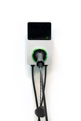 Wall Mural - Charging station for electric vehicles on a white wall