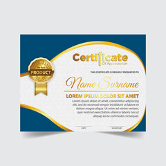 Award template certificate, gold color and gradient. Contains a modern certificate with a gold badge