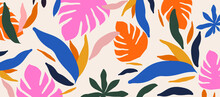 Colorful Organic Shapes Seamless Pattern. Cute Botanical Shapes, Random Cutouts Of Tropical Leaves, Decorative Abstract Art Vector Illustration