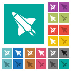 Poster - Space shuttle with propulsion square flat multi colored icons