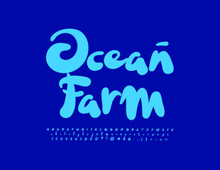 Poster - Vector creative concept Ocean Farm with blue artistic Font. Elegant Alphabet Letters, Numbers and Symbols set