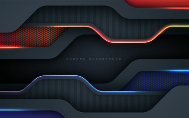 Wall Mural - black dimension modern background with blue and orange light effect