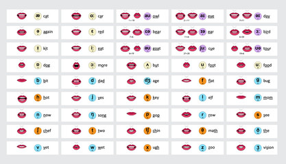 45 Phonetic viseme mouth shapes 2d animation lip sync English - Vector