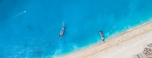 Wall Mural - directly above view of egremni beach at Lefkada island, Greece