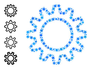 Wall Mural - Mosaic contour gear icon is done for winter, New Year, Christmas. Contour gear icon mosaic is designed with light blue snow elements. Some bonus icons are added.