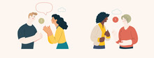 People Portrait - Conversation -Modern Flat Vector Concept Illustration Of Talking People, Half-length Portrait, User Avatar. Creative Landing Web Page Illustartion, Conversation And Discussion