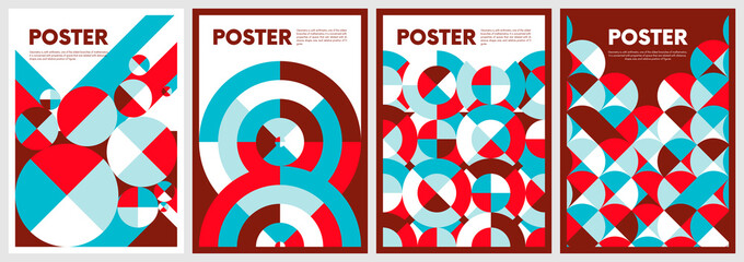 Poster - Pattern in trendy flat made of circles, colorful vector illustration inspired by Bauhaus, minimal abstract art with geometric shapes, modular composition new poster of modernism aesthetics