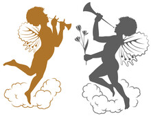 Silhouette Cupid With Trumpet Illustration For Internet And Mobile Website.