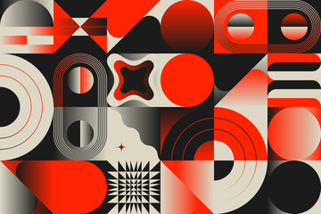 Poster - Bauhaus Inspired Graphic Pattern Artwork Made With Abstract Vector Geometric Shapes