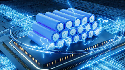 Creative drawing of 3D rendering technology battery pack