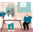 © Viktoria Skripkina - Doctor with patient, elderly man in modern clinic. Consultation of urologist. Diagnosis of the disease. Vector illustration