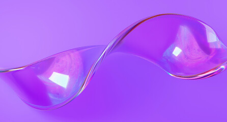 Wavy glass shape on violet background. 3d rendering.
