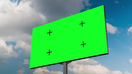 Wall Mural - timelapse - blank green billboard or large display and moving white clouds against blue sky - zoom i