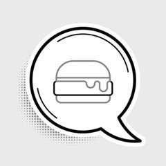 Poster - Line Burger icon isolated on grey background. Hamburger icon. Cheeseburger sandwich sign. Fast food menu. Colorful outline concept. Vector