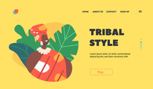 Tribal Style Landing Page Template. African Female Character Wear Turban And Colorful Dress, Black Smiling Woman