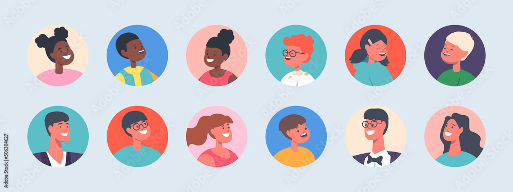 Set of People Avatars, Children and Adults Male and Female Characters ...