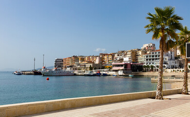 Wall Mural - View of Albanian Ionian Sea Coast along city of Saranda.