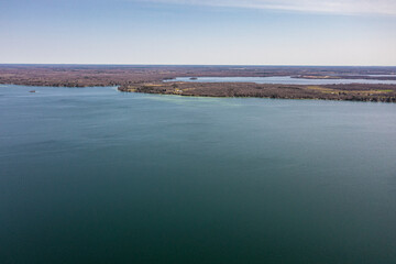 Wall Mural - Cumberland beach  amigo beach  water drone view islands  in Ontario Canada  summer time blue skies 