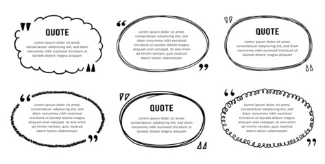 Poster - Quote box sketch, text frame set. Hand drawn doodle style quote box, text border with square, bubble, round shape. Vector illustration.