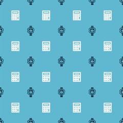 Sticker - Set Wrist watch and Calculator on seamless pattern. Vector