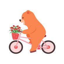 Cute Bear With Bike And Flower Clipart