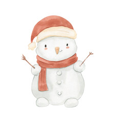 Watercolor snowman, illustration for kids