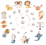 Fototapeta Pokój dzieciecy - Watercolor Zodiac signs, Horoscope illustration for kids