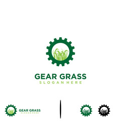 Wall Mural - gear grass logo, machine grass logo, lawn with gear icon template