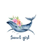 Blue Cute Whale Kids T-shirt