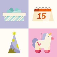 Canvas Print - birthday party four icons