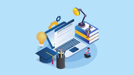 Two college students study computer science lesson