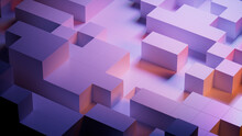 Precisely Constructed Glossy Blocks. Violet And Orange, Contemporary Tech Background. 3D Render.