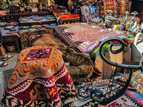 Sale of carpets  in the Old Town (Kaleici)  in Antalya