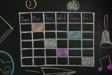 Canvas Print - Weekly school timetable drawn with colorful chalk on blackboard