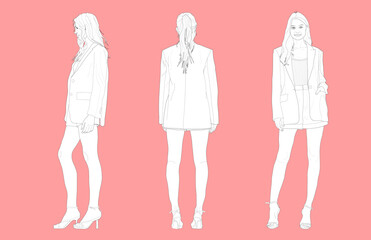 Wall Mural - Vector Outline Woman silhouettes 