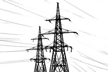 Electric tower power line silhouette. Clipart vector illustration